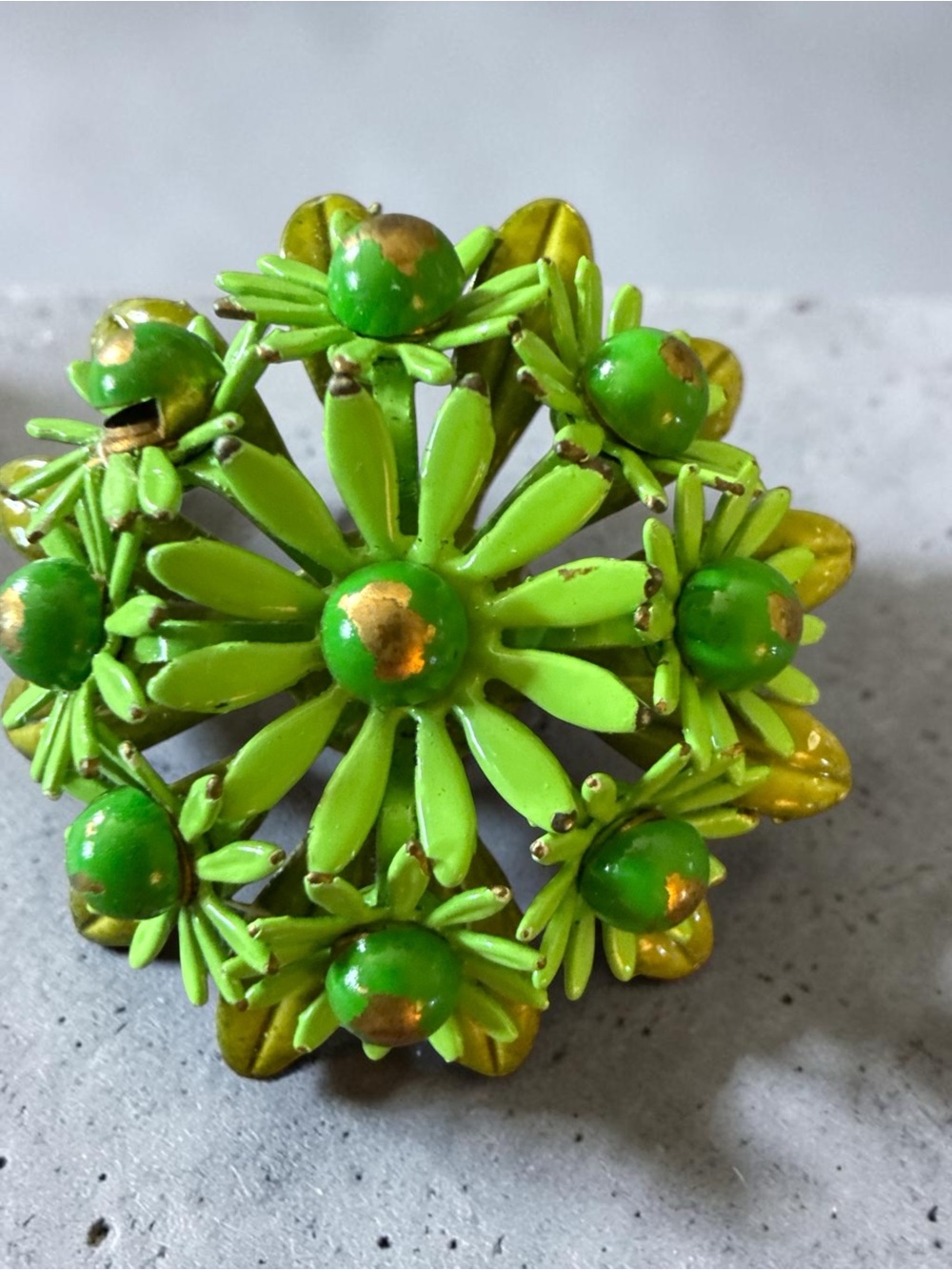 Vintage 1960s Green Enamel Floral Brooch Pin Mid Century Flower Bouquet 1.25”
